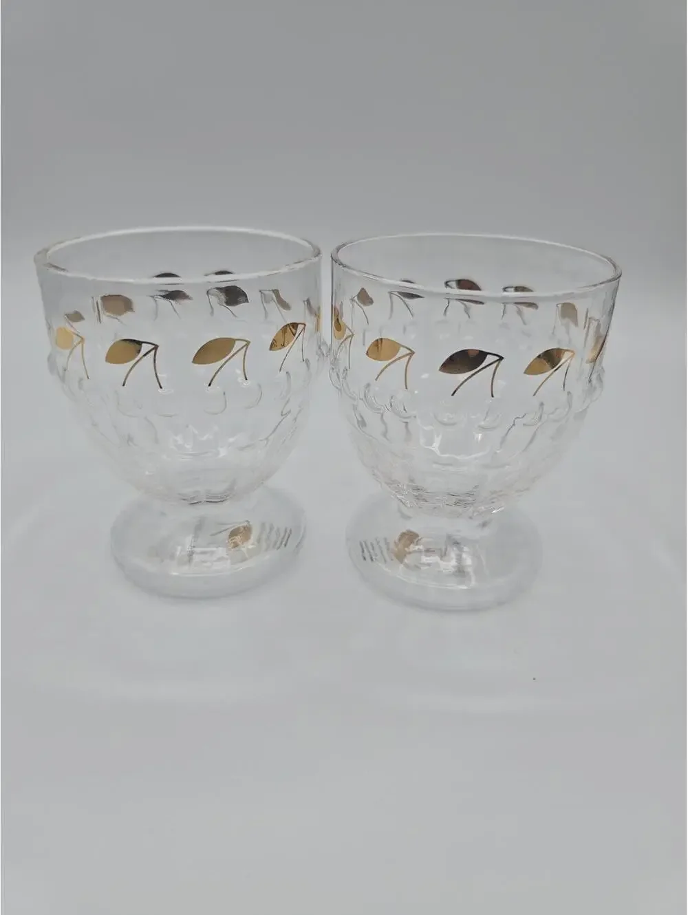 Anthropologie Clear Glass Pedestal Goblets Gold Leaf Pattern Set of 2